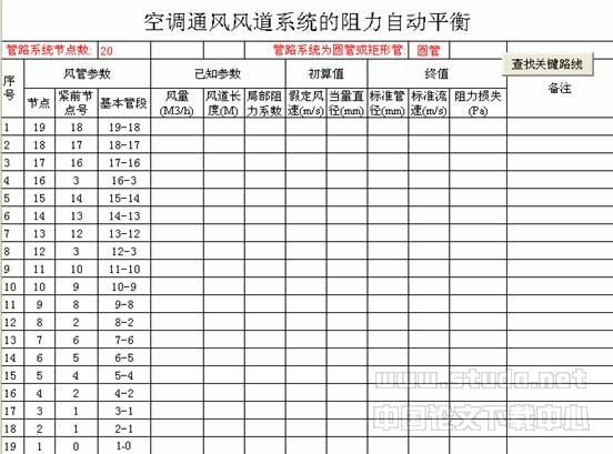 风道系统的阻力平衡自动计算